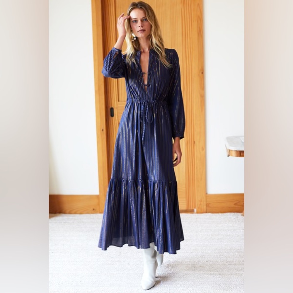 INDIA COLLECTION By Emerson Fry Frances Dress in Maritime Lurex Women's small